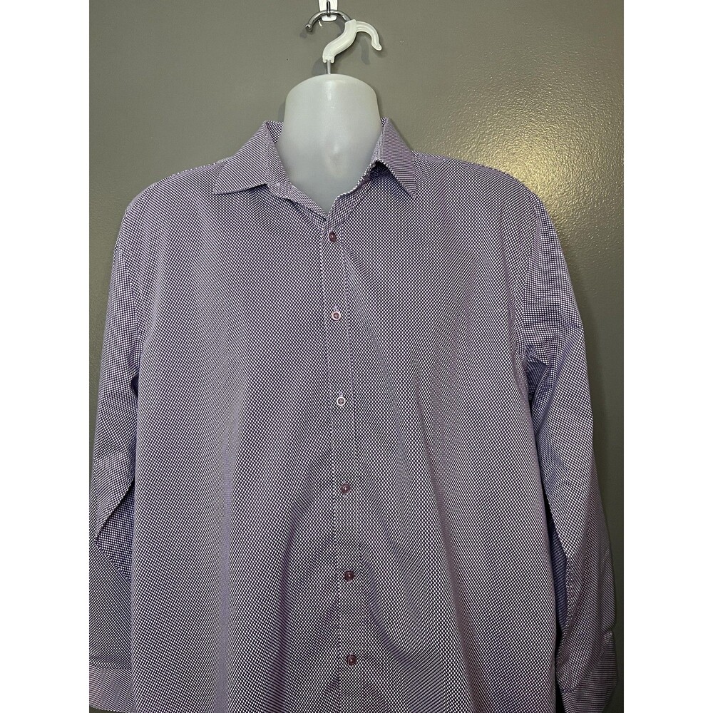 Adrienne Vittadini Shirt Mens XL Purple Slim Fit Polka Dot Long Sleeve 17 34/35